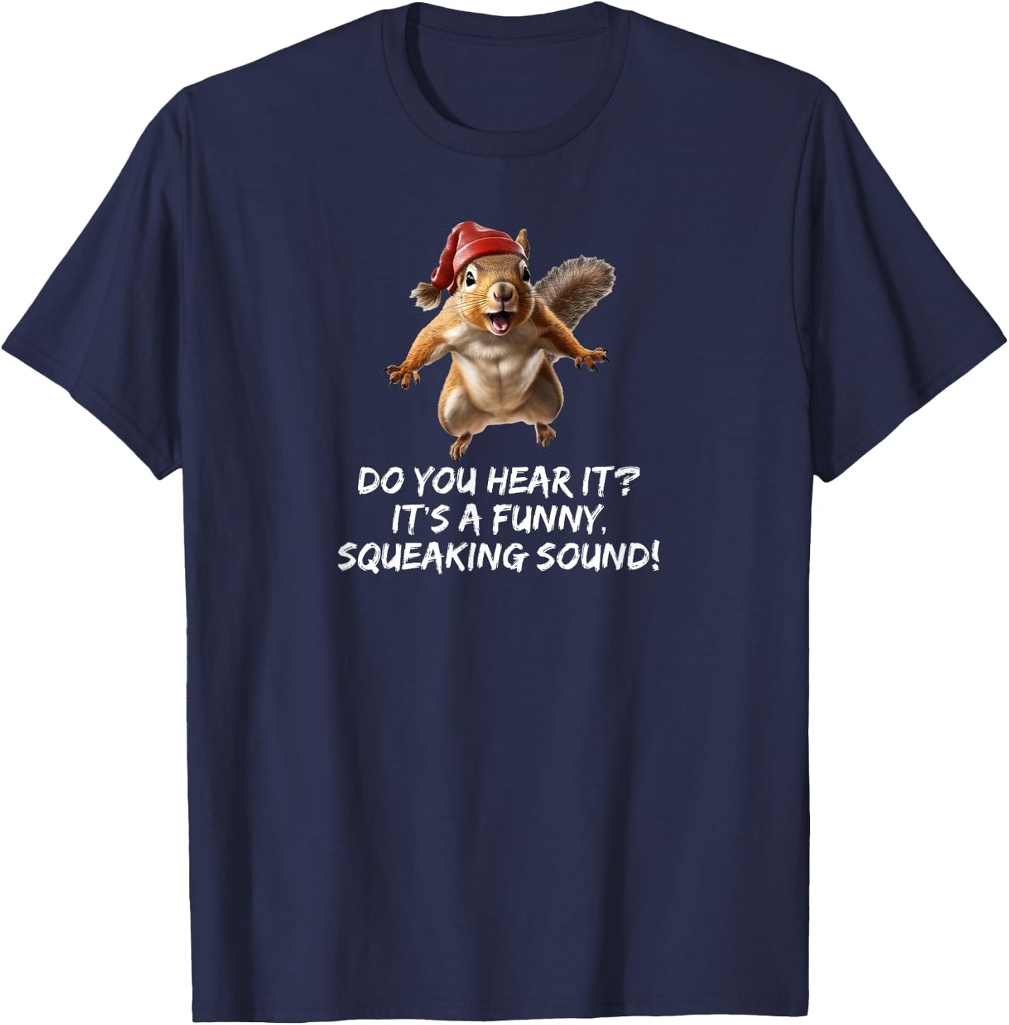 Funny Christmas Squirrel Santa Hat Exterior Illumination T-Shirt - T-Shirt | Navy