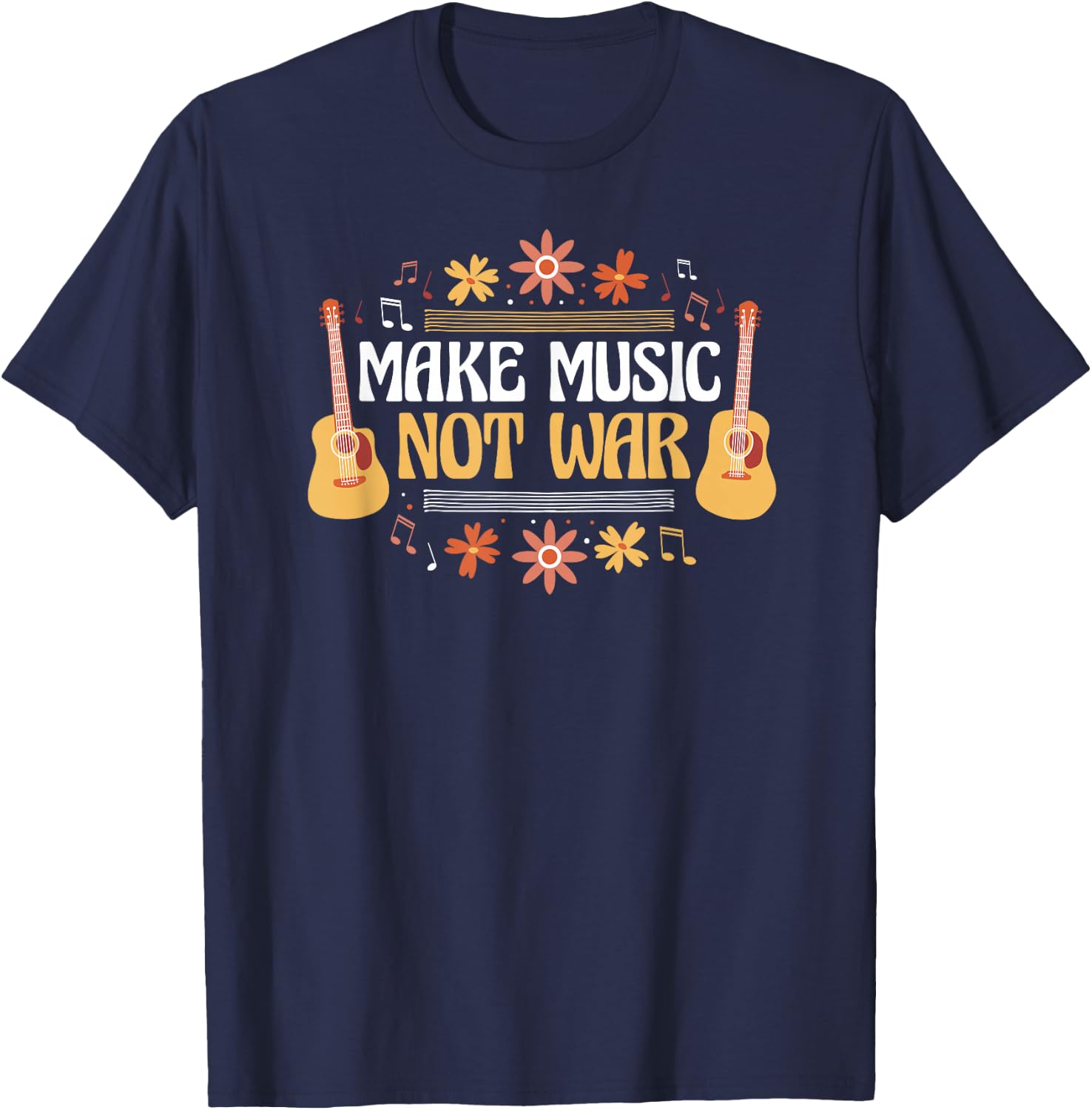 Music - Guitar - Make Music Not War , black T-Shirt - T-Shirt | Navy