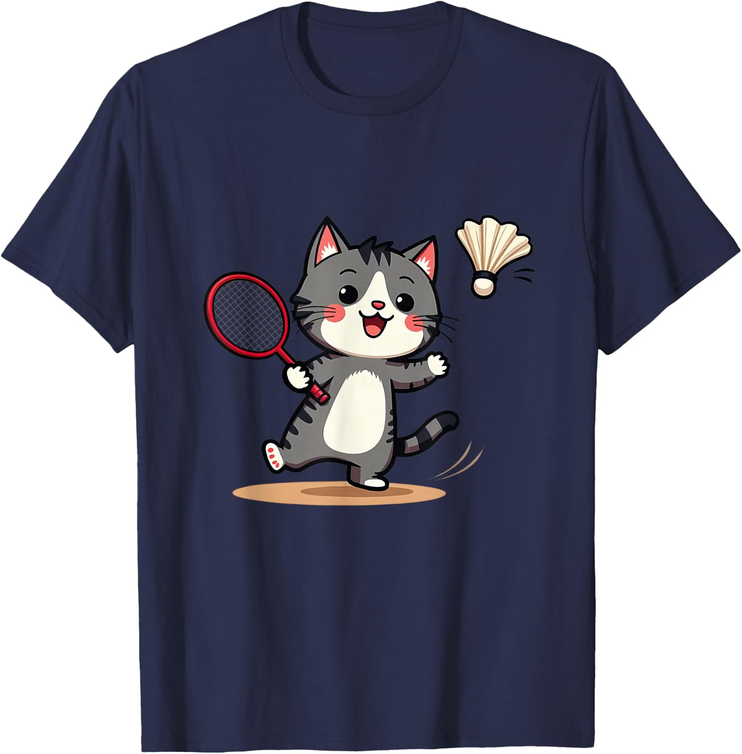Funny Badminton Cute Cat Racket Flying , Black, S T-Shirt - T-Shirt | Navy