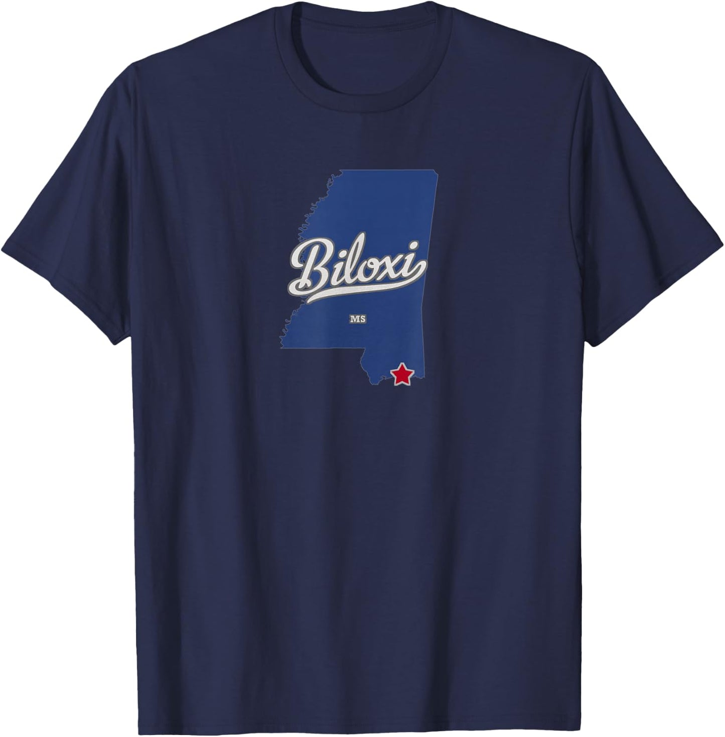 Biloxi Mississippi MS Map T-Shirt - T-Shirt | Navy