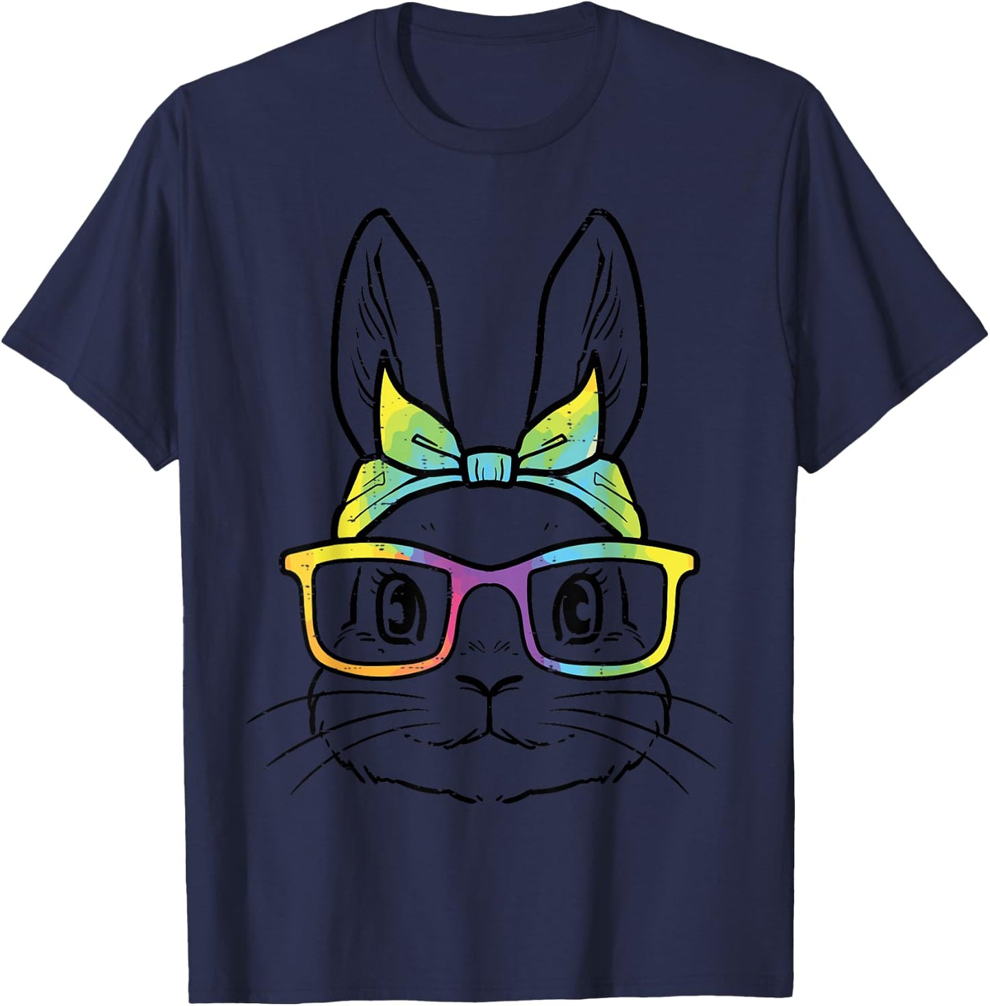 Easter Bunny Face Eyeglasses Bandana Rabbit Women Girls Kids T-Shirt - T-Shirt | Navy