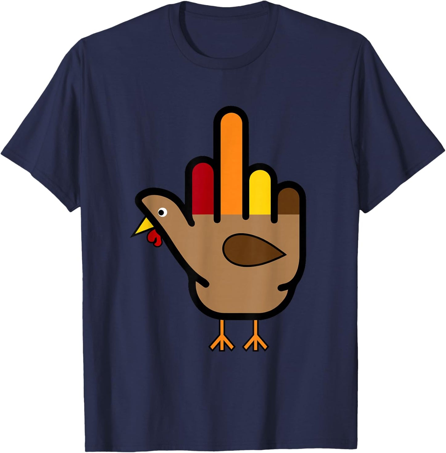 Hand Turkey Middle Finger Funny Adult Thanksgiving holiday T-Shirt - T-Shirt | Navy
