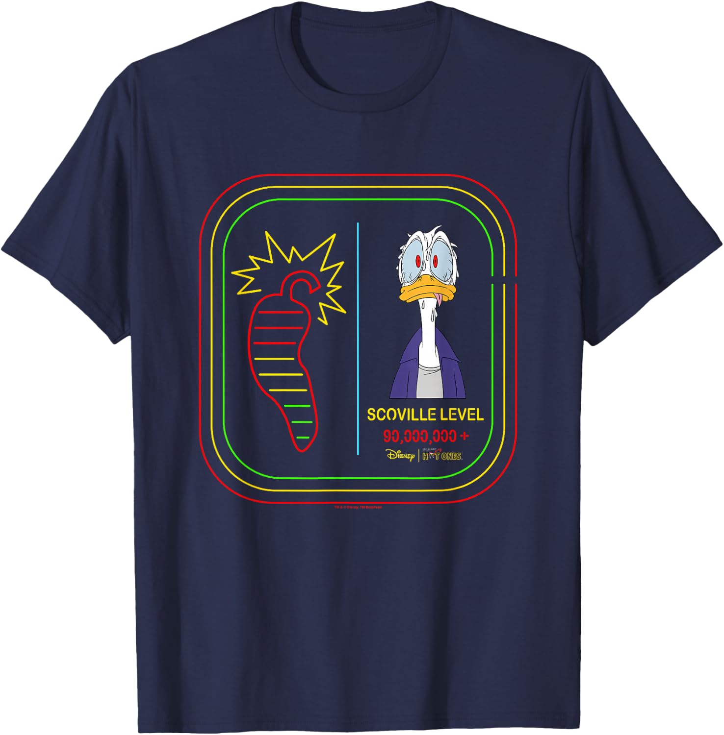 Disney Hot Ones Donald Duck Scoville Level 90000000 Retro T-Shirt - T-Shirt | Navy
