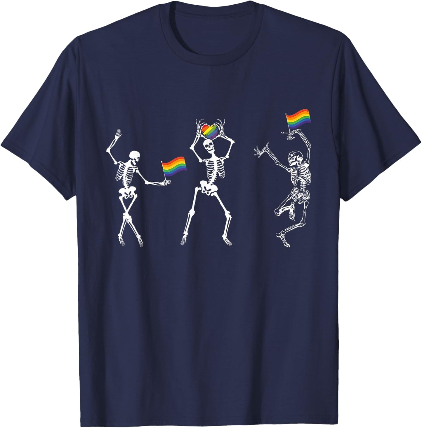 Gay Rainbow Skeleton Dance LGBTQ Pride Month Ally Men Women T-Shirt - T-Shirt | Navy