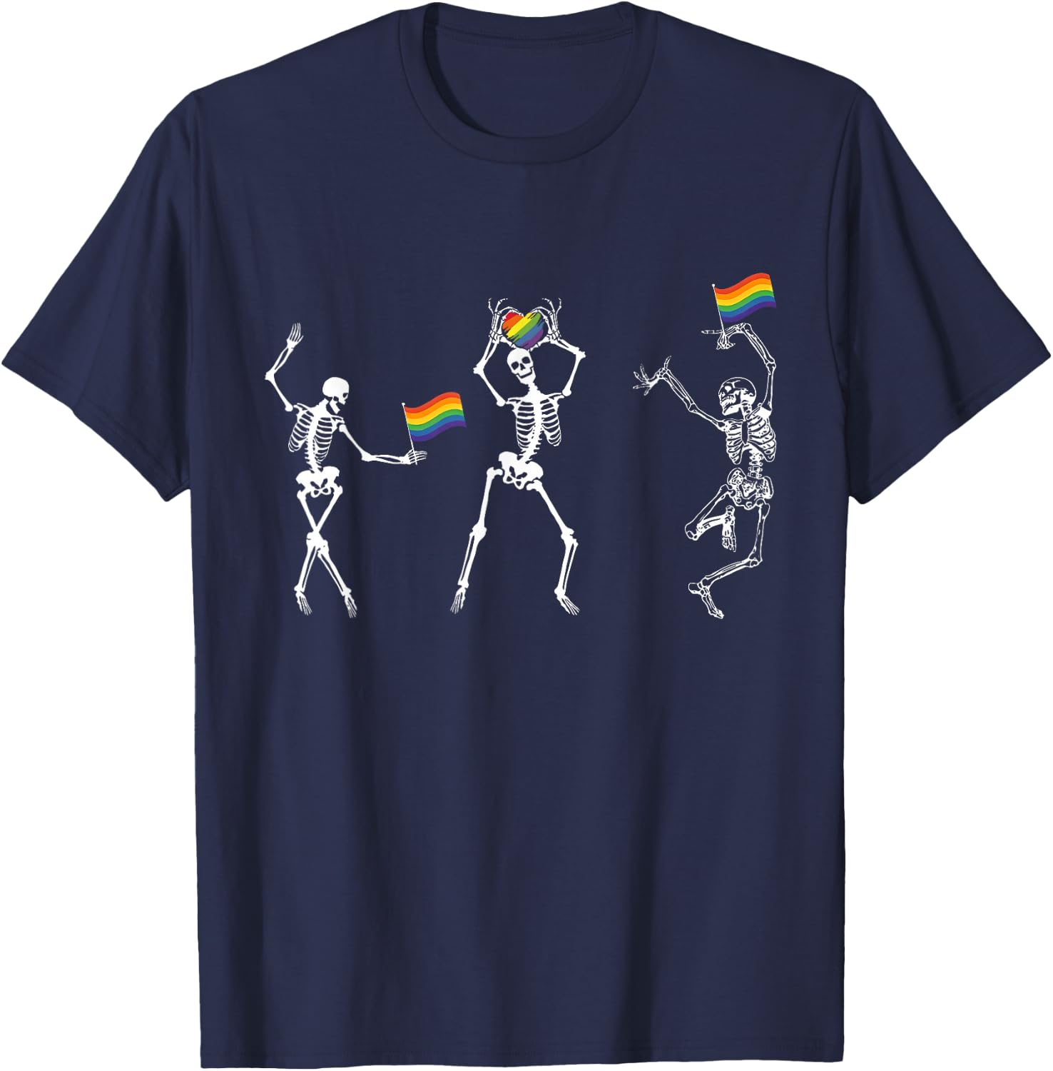 Gay Rainbow Skeleton Dance LGBTQ Pride Month Ally Men Women T-Shirt - T-Shirt | Navy