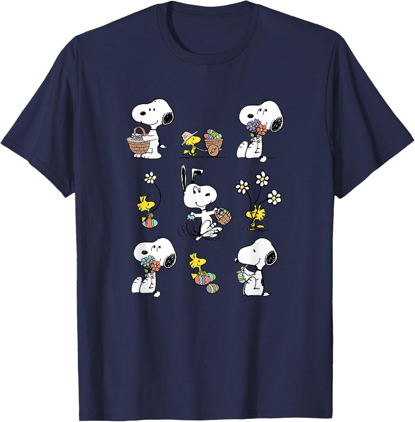 Peanuts Snoopy Woodstock Easter Spring Pattern , gray T-Shirt - T-Shirt | Navy