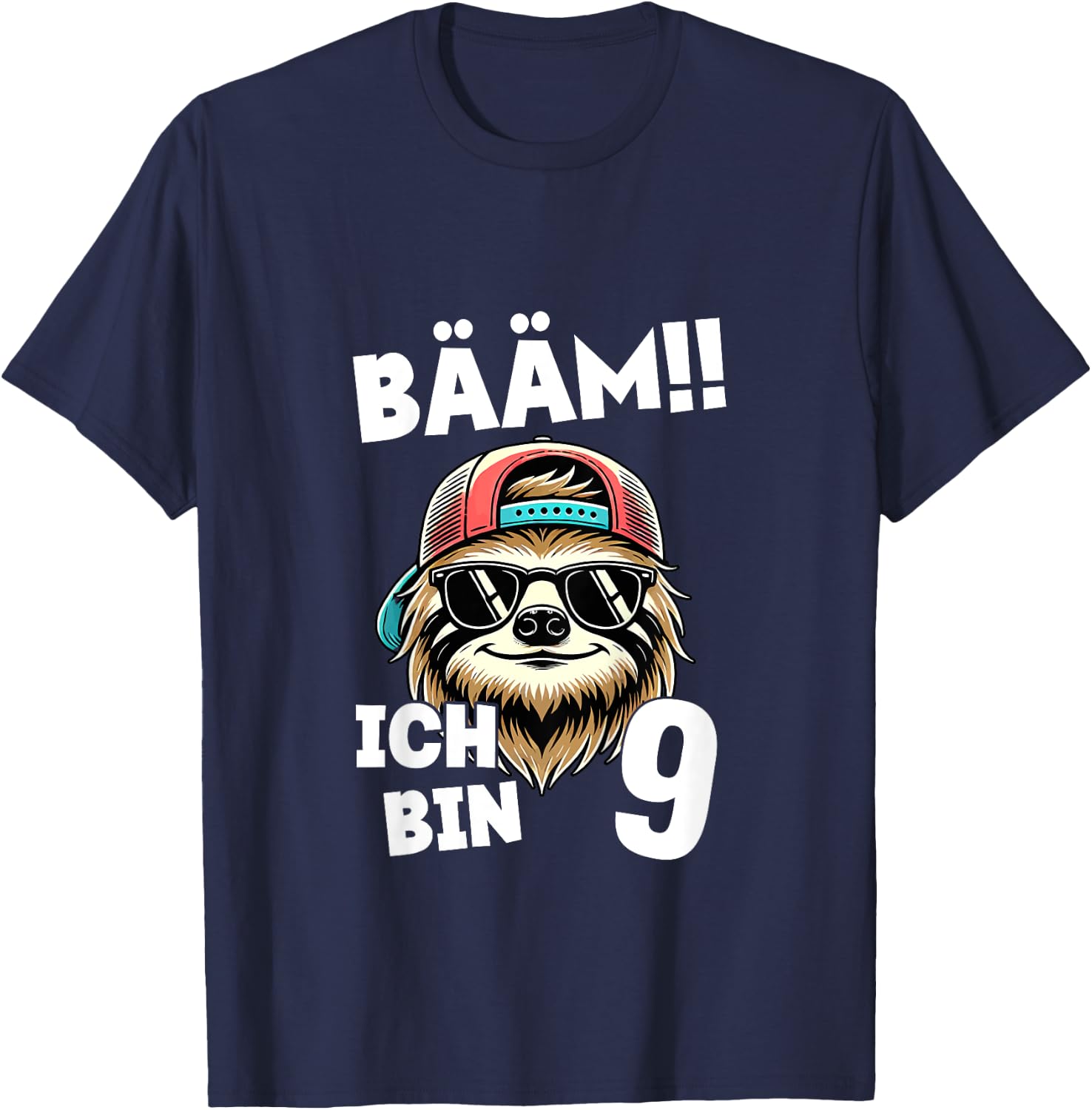 Kinder BÄÄM Ich Bin 9 Geburtstag Cooler Faultier Geburtstagsdeko T-Shirt - T-Shirt | Navy