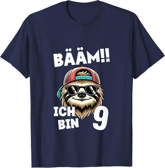 Kinder BÄÄM Ich Bin 9 Geburtstag Cooler Faultier Geburtstagsdeko T-Shirt - T-Shirt | Navy
