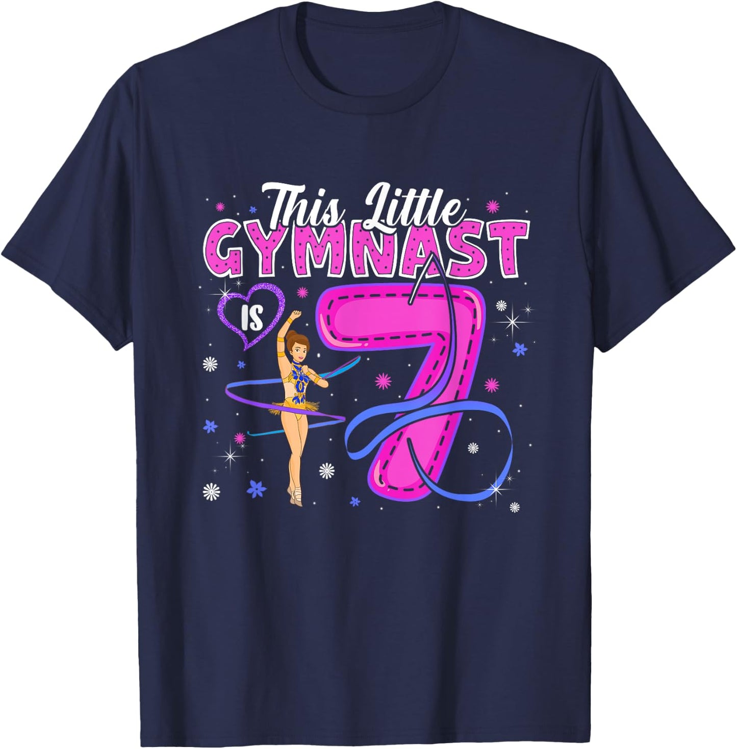 Kids 7 Year Old Gymnast 7th Birthday Tumbling Gymnastics T-Shirt - T-Shirt | Navy