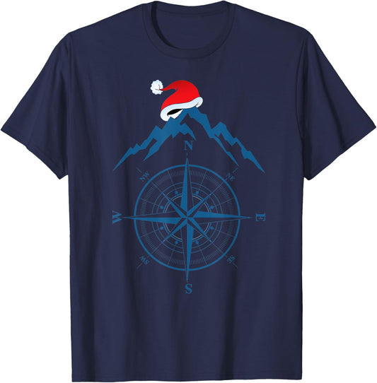 Christmas Mountain Santa Hat for Climbers Hikers Mountaineer T-Shirt - T-Shirt | Navy