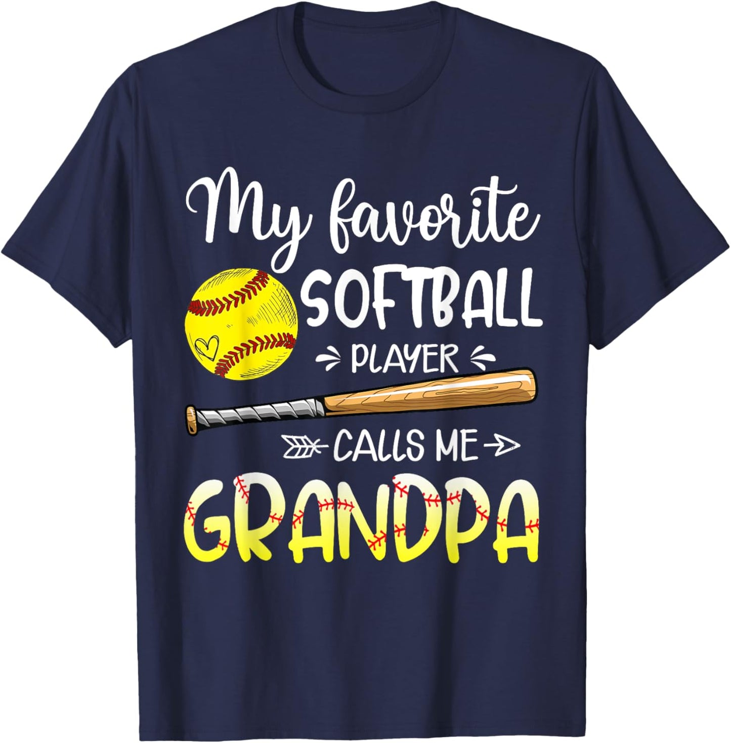 Softball My Favorite Softball Player Calls Me Grandpa T-Shirt - T-Shirt | Navy