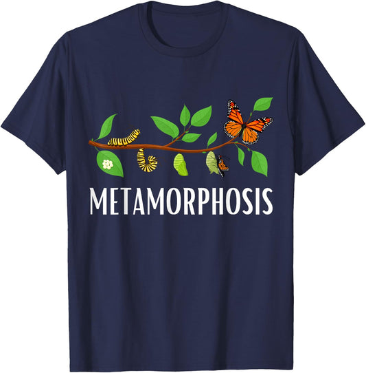 Funny Caterpillar Lifecycle Metamorphosis Monarch Butterfly T-Shirt - T-Shirt | Navy
