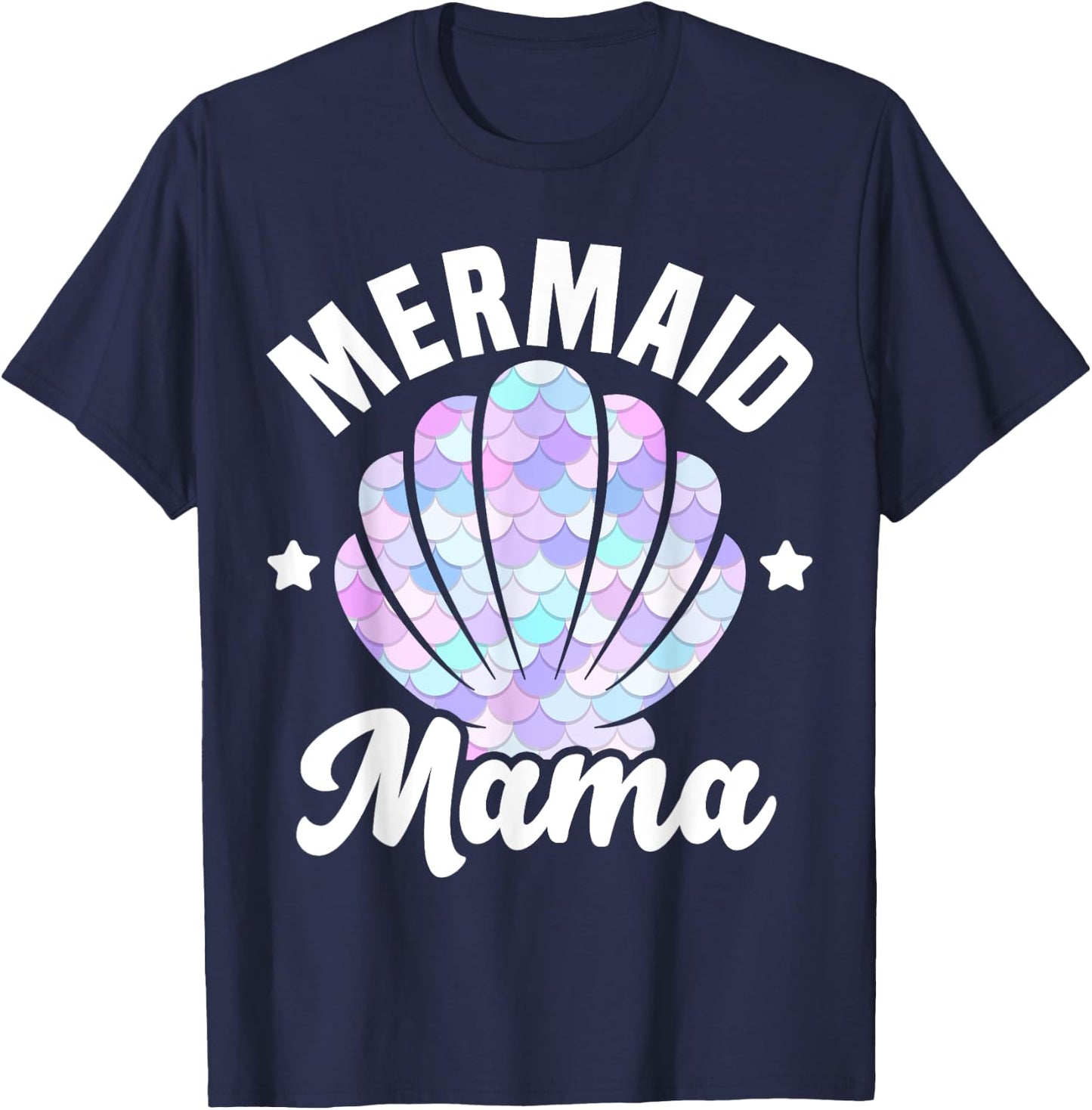 Mermaid Mama Seashell Matching Mermaid Squad Birthday Party T-Shirt - T-Shirt | Navy