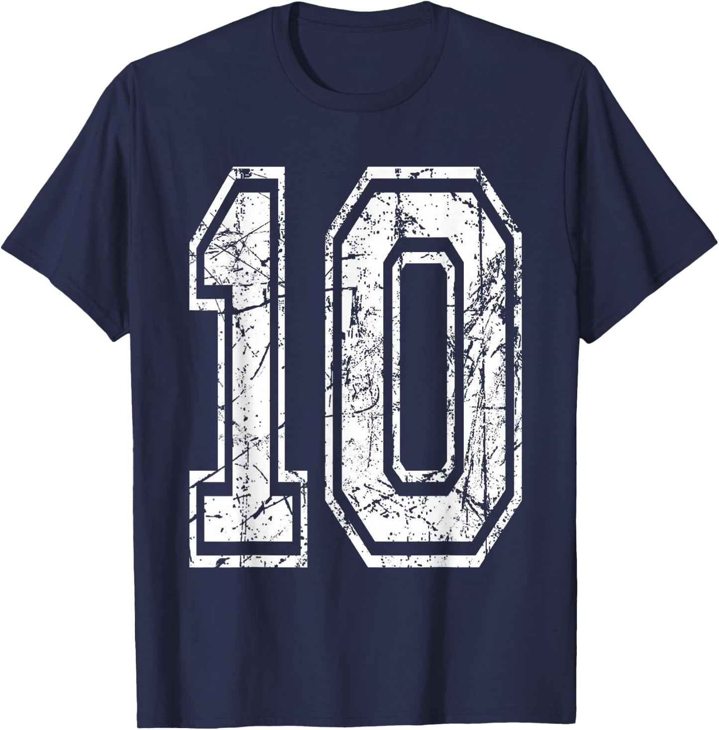 Sports Jersey Grunge Number 10 Team Player Birthday Gift T-Shirt - T-Shirt | Navy