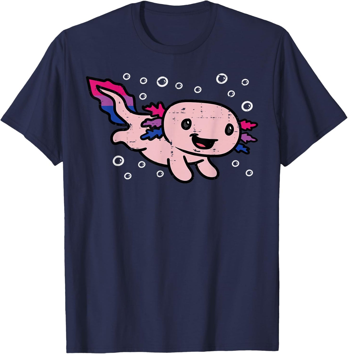 Bisexual Axolotl Bi Pride Flag Bisexuality LGBTQ Women Men T-Shirt - T-Shirt | Navy
