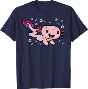 Bisexual Axolotl Bi Pride Flag Bisexuality LGBTQ Women Men T-Shirt - T-Shirt | Navy