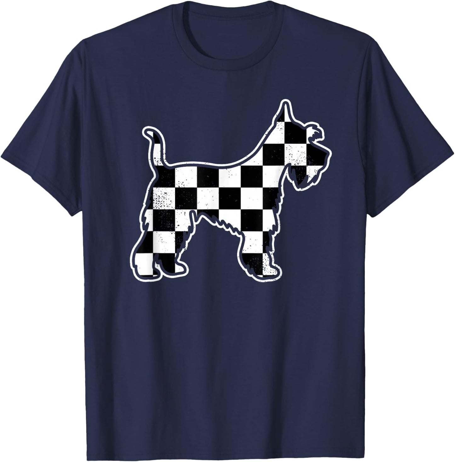 Checkered Dog Schnauzer Dad Vintage Race Car Flag Schnauzer T-Shirt - T-Shirt | Navy