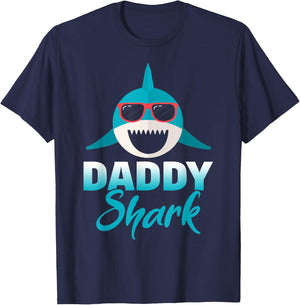 Daddy Shark Wearing Cool Sunglasses Dad Gift T-Shirt - T-Shirt | Navy