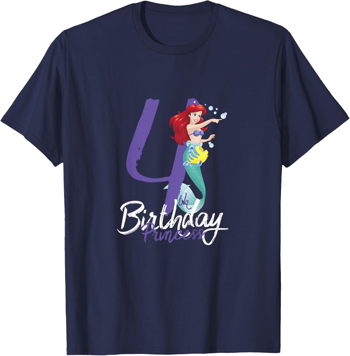 Kids Disney Princess Ariel The Little Mermaid 4th Birthday T-Shirt - T-Shirt | Navy