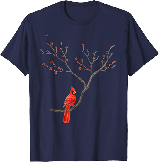 Red Cardinal Bird Lovers Birdwatching Birding Vintage T-Shirt - T-Shirt | Navy