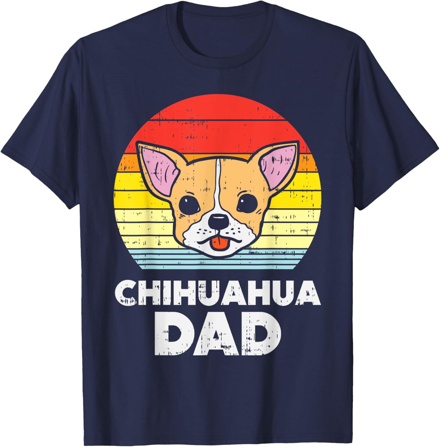 Chihuahua Dad Sunset Retro Chiwawa Dog Owner Lover Men Gift T-Shirt - T-Shirt | Navy