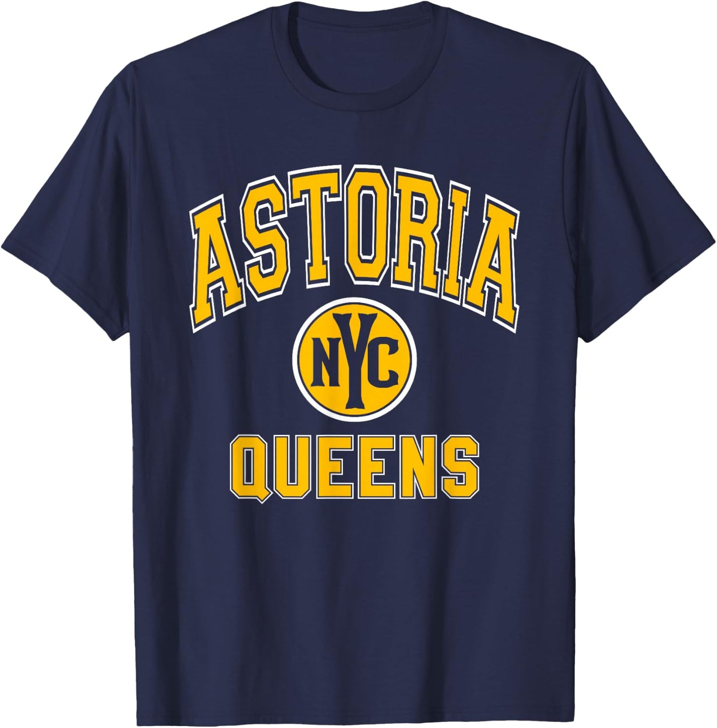 Astoria Queens Text NYC Circle Amber Print T-Shirt - T-Shirt | Navy