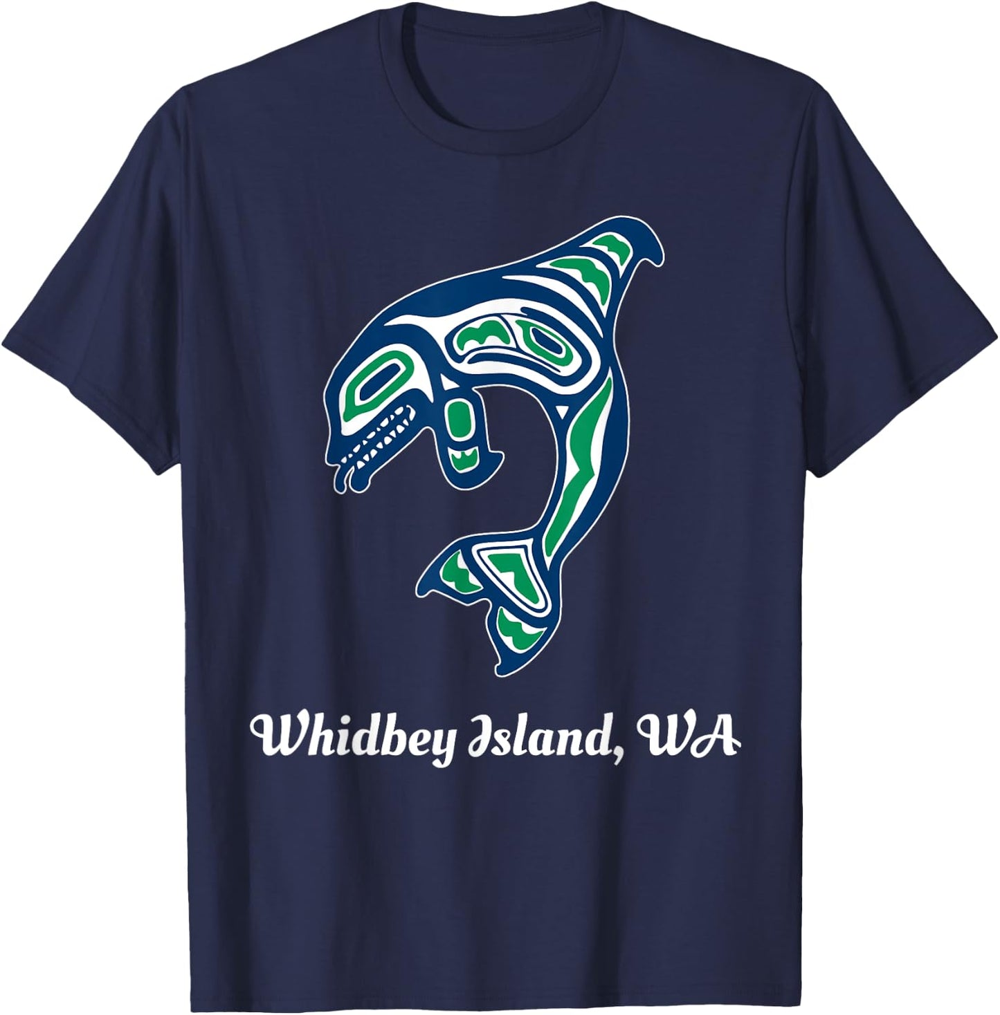 Green Native American Whidbey Island WA Killer Whale T-Shirt - T-Shirt | Navy