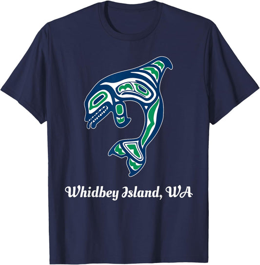 Green Native American Whidbey Island WA Killer Whale T-Shirt - T-Shirt | Navy