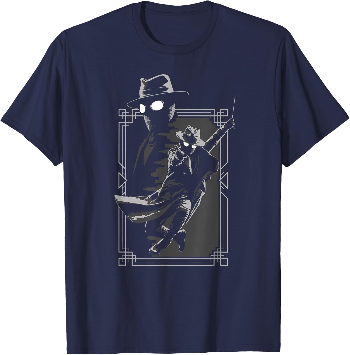 Marvel Spider-Noir Web Swing Black & White Art Deco Frame T-Shirt - T-Shirt | Navy