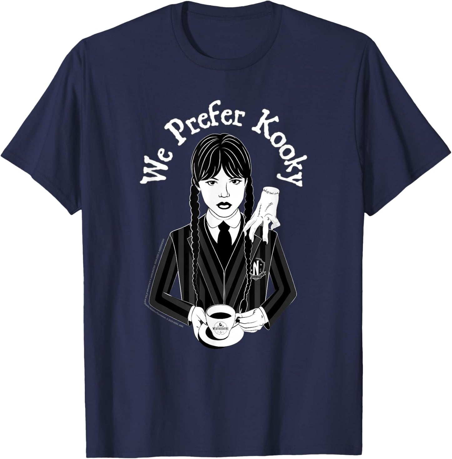 Wednesday & Thing We Prefer Kooky Black & White Portrait T-Shirt - T-Shirt | Navy