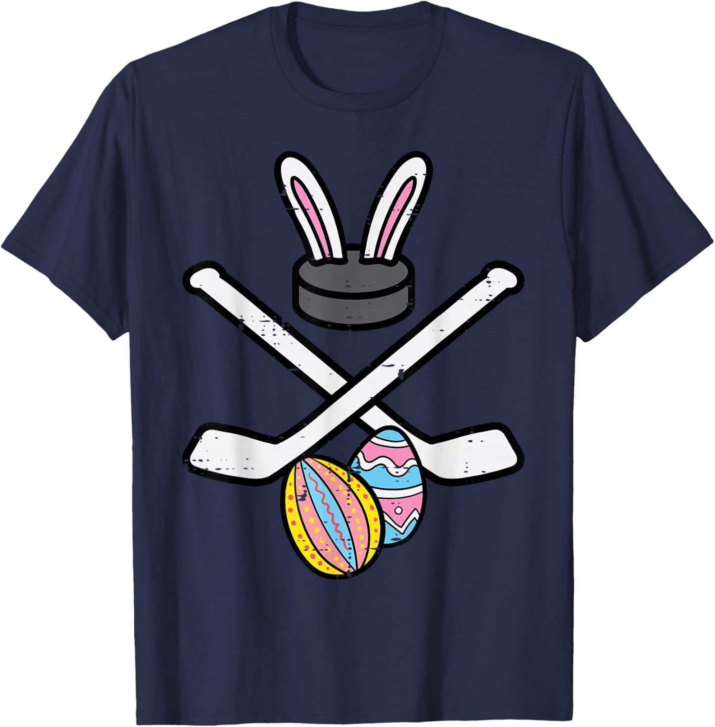 Easter Bunny Ice Hockey Funny Sports Goalie Men Boys Kids T-Shirt - T-Shirt | Navy