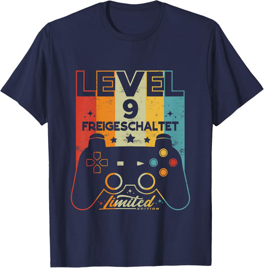Children's 9 Years Boy Girl Gamer Born 2013 9th Birthday , black, 80 T-Shirt - T-Shirt | Navy