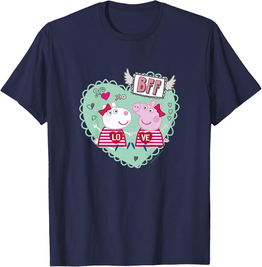 Peppa Pig Valentine's Day BFF Love Peppa & Suzy Heart Stamp T-Shirt - T-Shirt | Navy