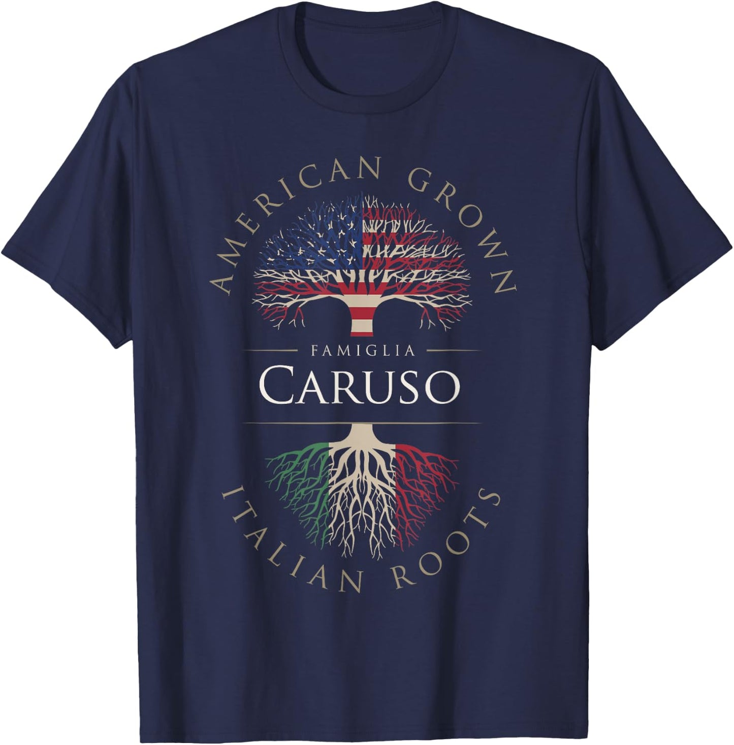 Caruso Family Name American Grown Italian Roots Italia Flag T-Shirt - T-Shirt | Navy