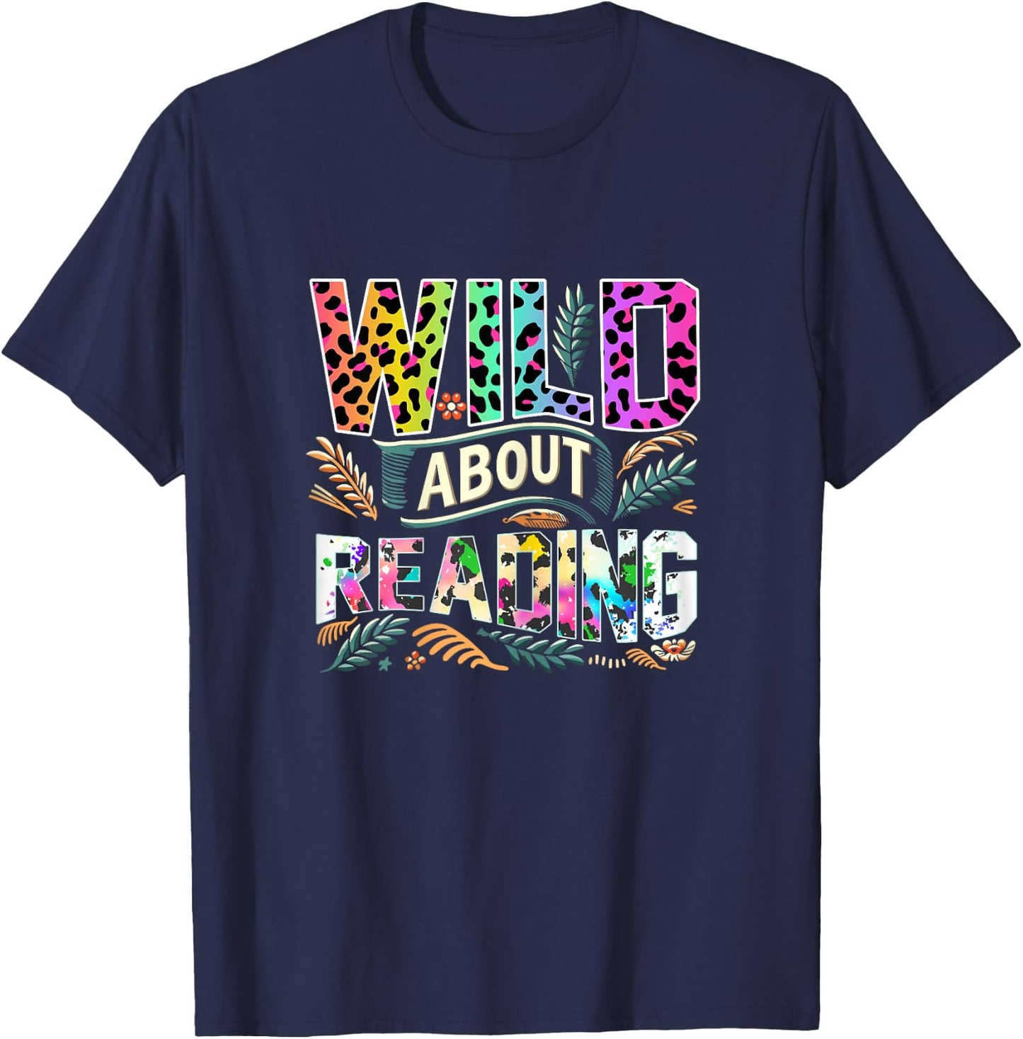 Wild About Reading Books Library Day Bookworm Leoparard T-Shirt - T-Shirt | Navy