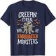 Creepin It Real Kindergarten Monsters Halloween Teacher T-Shirt - T-Shirt | Navy