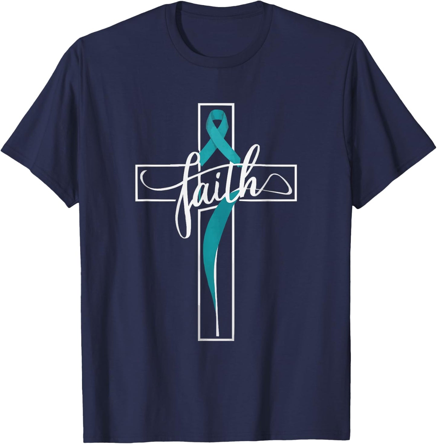 Ovarian Cancer Awareness Ovary Disease Teal Ribbon T-Shirt - T-Shirt | Navy