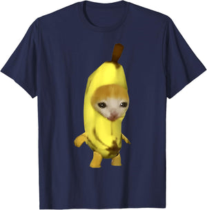 Funny Cute Banana Cat Happy Bananacat Meme Men Women Girls Kids T-Shirt - T-Shirt | Navy
