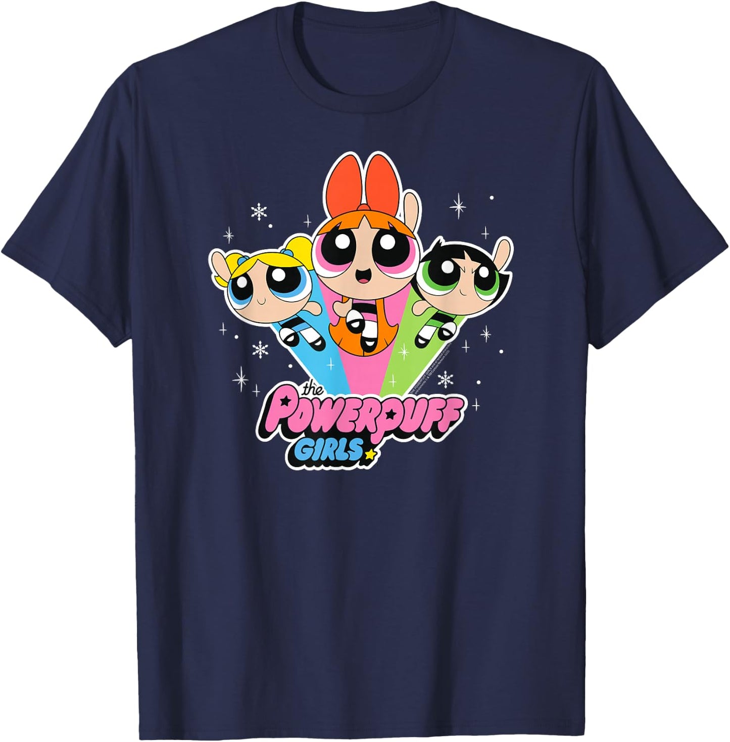 Cartoon Network The Powerpuff Girls Logo With Snowflakes , black T-Shirt - T-Shirt | Navy