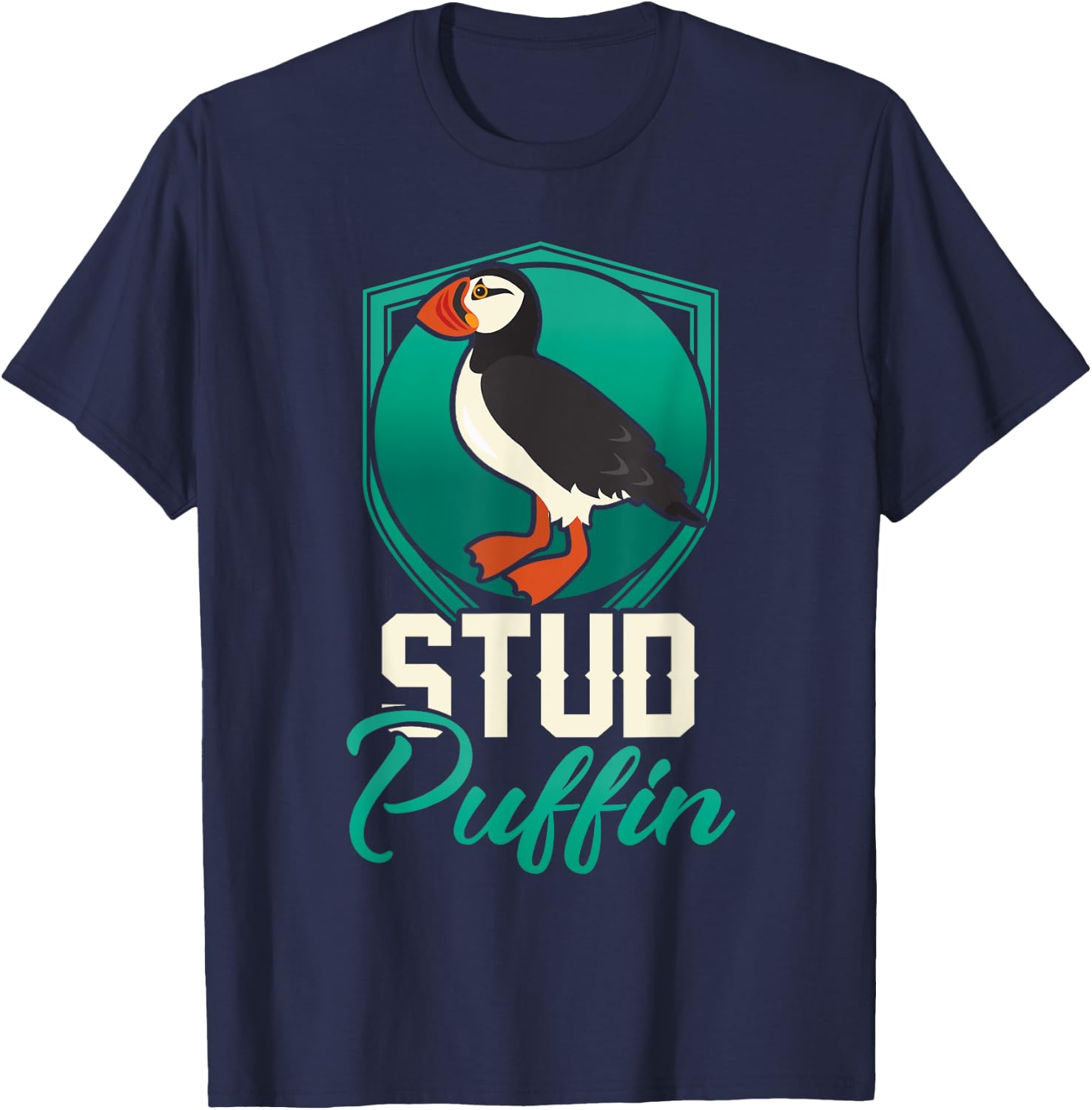 Stud Puffin Seabird & Animal Lover Gift T-Shirt - T-Shirt | Navy