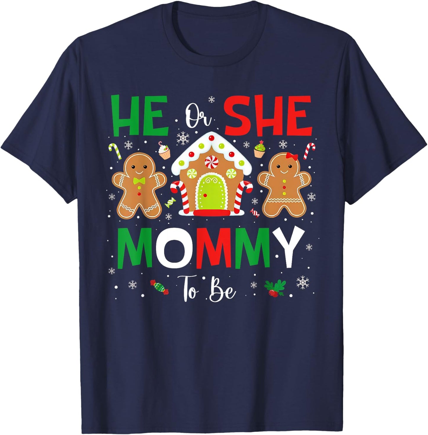 Gingerbread He or She Mommy To Be Christmas Gender Reveal T-Shirt - T-Shirt | Navy