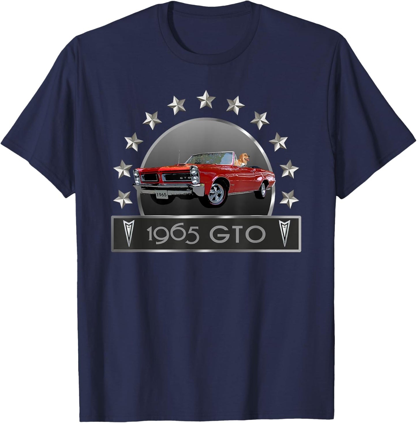 Vintage 1965 Gto Convertible, Classic American Muscle Cars T-Shirt - T-Shirt | Navy