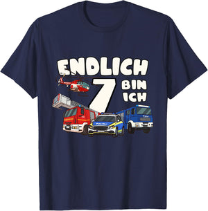Kinder 7. Geburtstag Polizei, Feuerwehr, THW & Rettungsdienst T-Shirt - T-Shirt | Navy