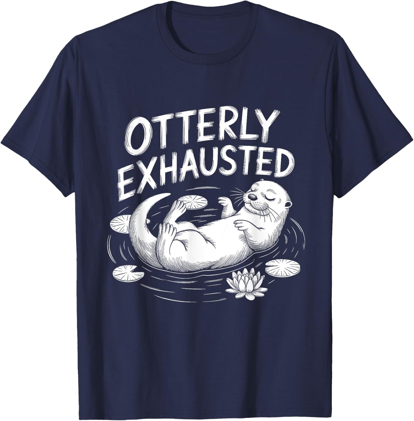 Adults Otter Lovers Black Small Modern Classic Cartoon Fun T-Shirt - T-Shirt | Navy
