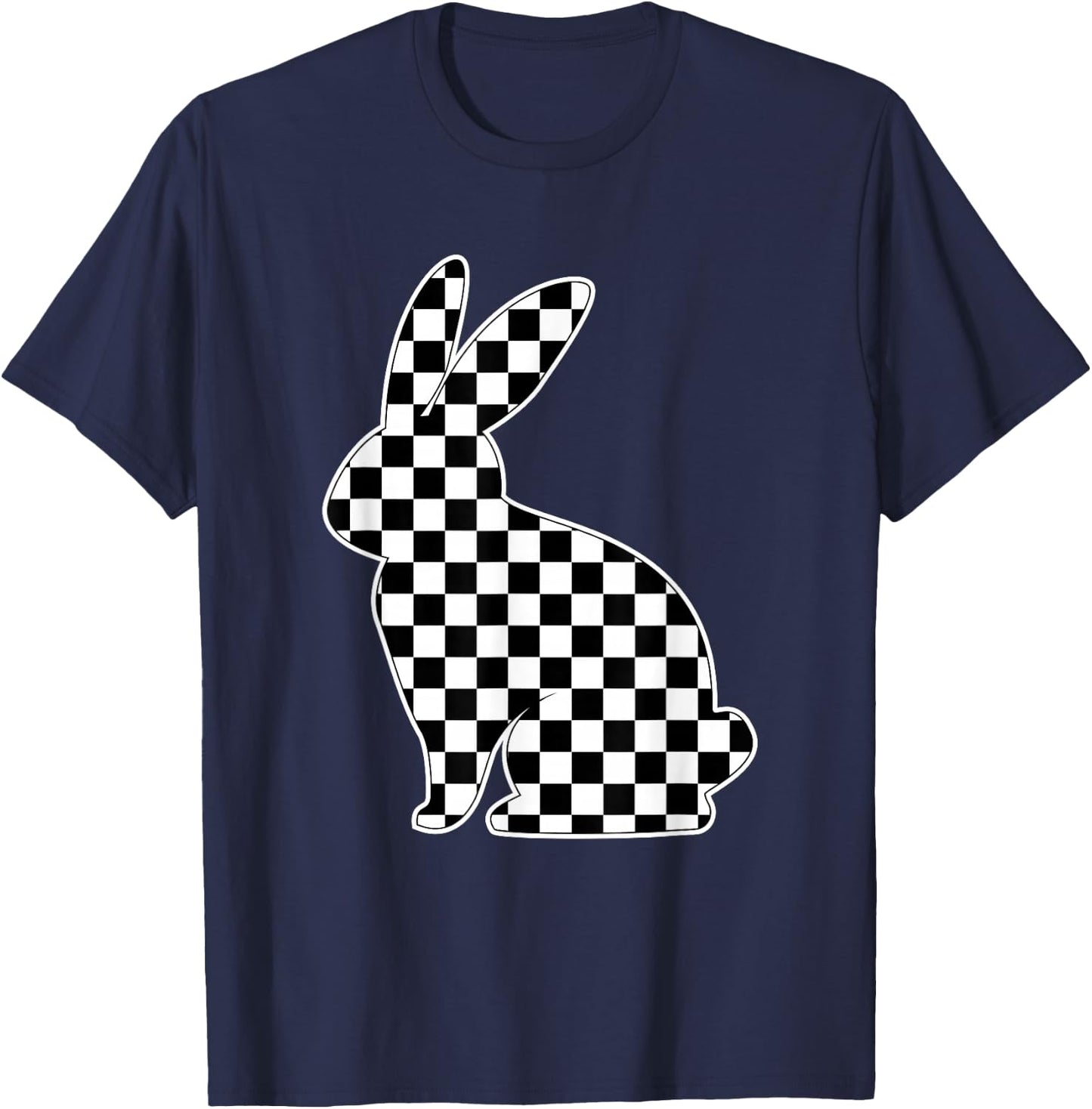 Retro Black white Checkerboard Rabbit Easter Bunny for Tween T-Shirt - T-Shirt | Navy
