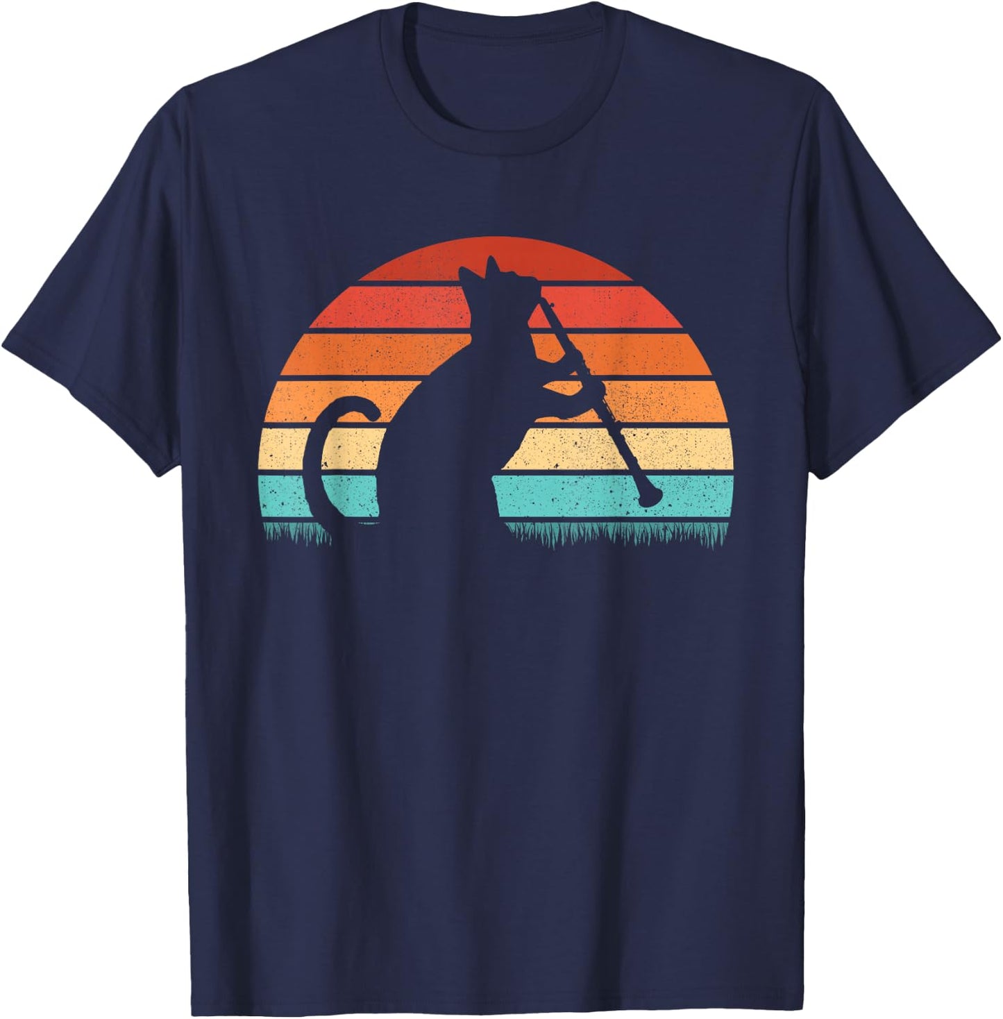 Clarinet Cat Player - Retro Clarinetist Music Lover T-Shirt - T-Shirt | Navy