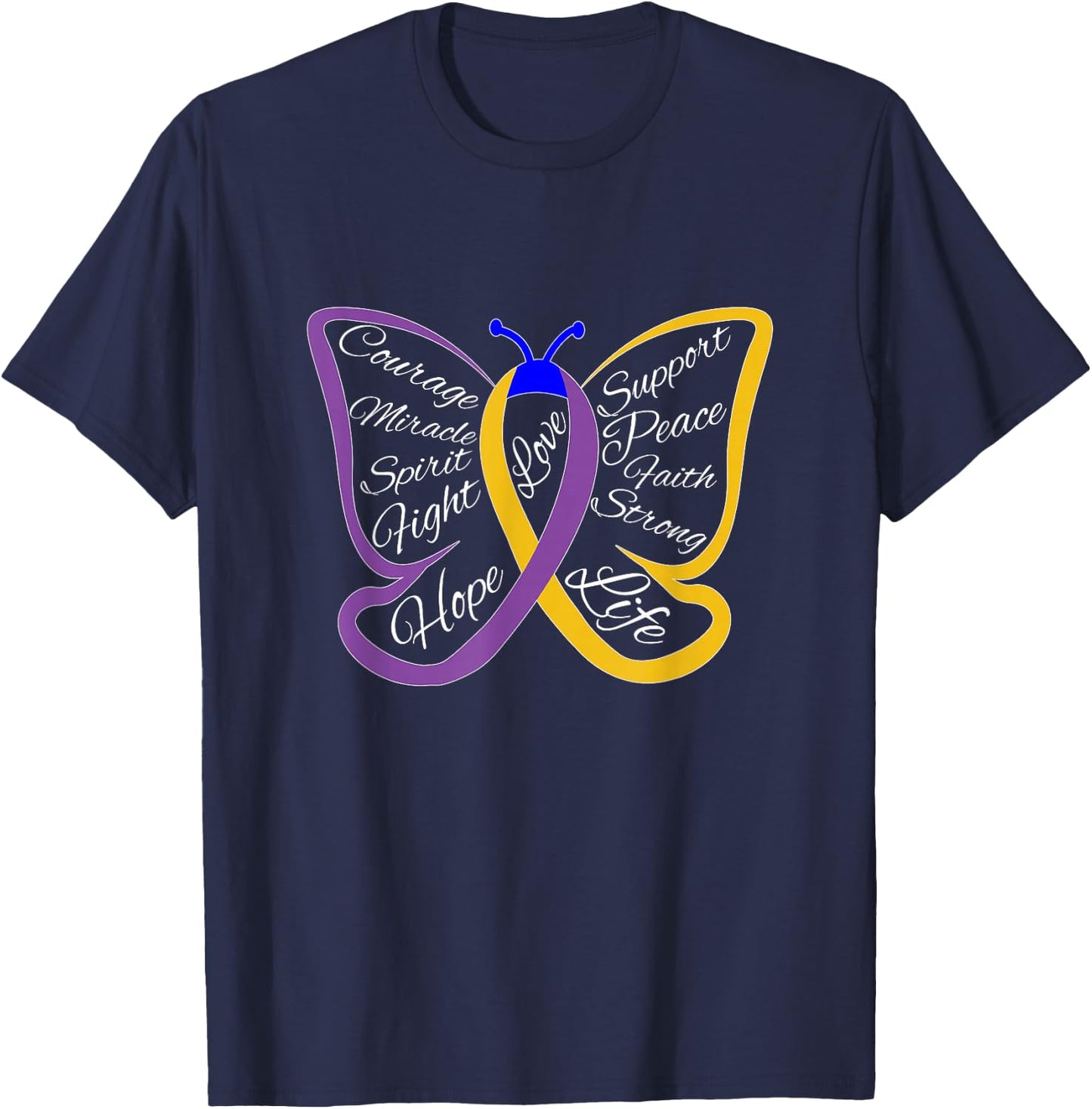Fight Bladder Cancer Awareness Butterfly T-Shirt - T-Shirt | Navy