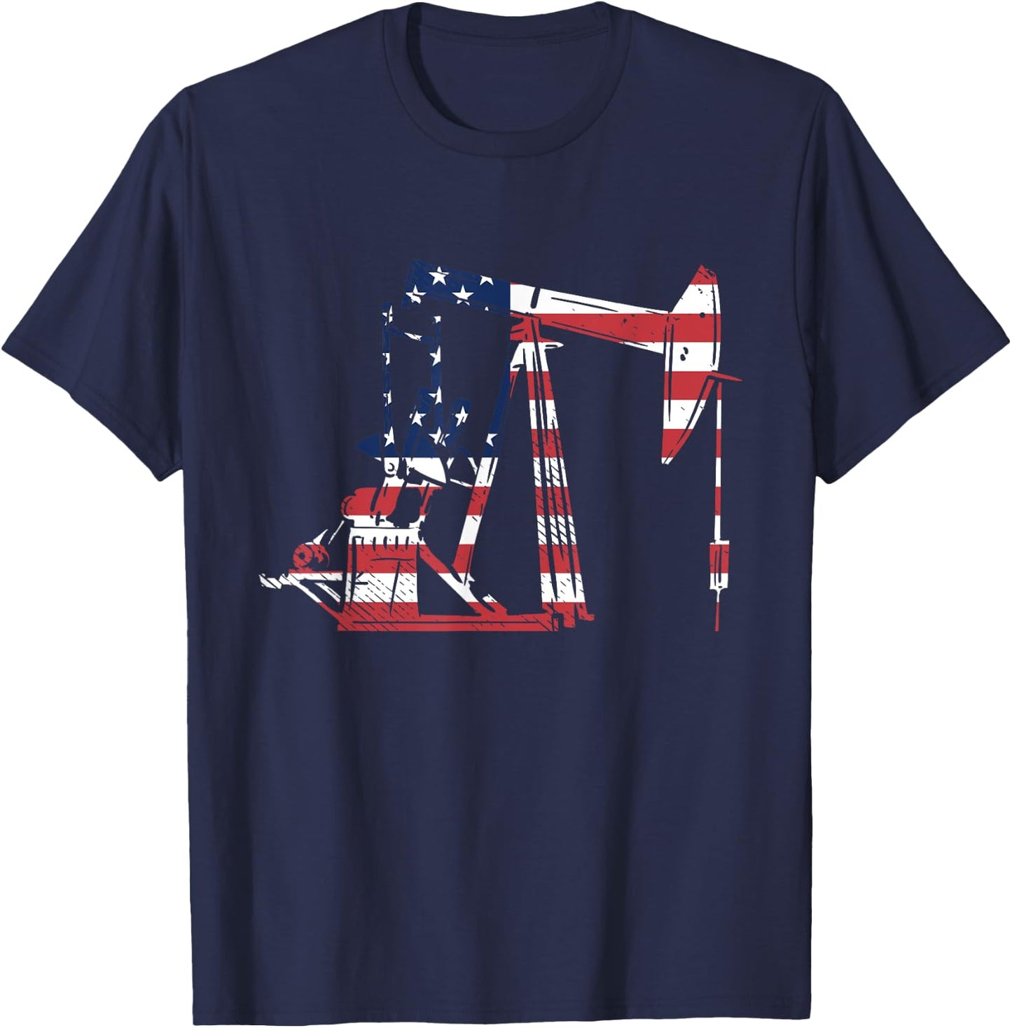 Oilfield Rig USA American Flag Oil Field Refinery Worker T-Shirt - T-Shirt | Navy