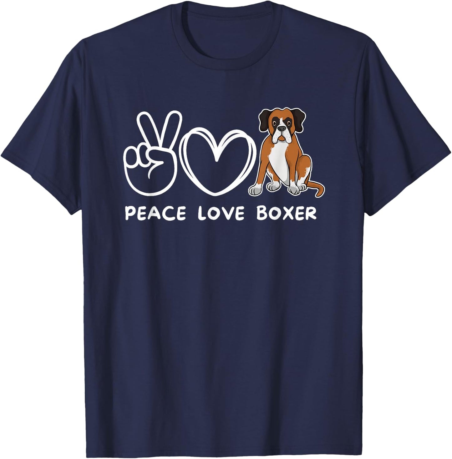Peace, Love Boxer Dog Retro Boxer Dog Lover T-Shirt - T-Shirt | Navy