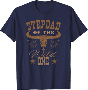 Stepdad of The Wild One Cowboy Western Rodeo Party Matching T-Shirt - T-Shirt | Navy